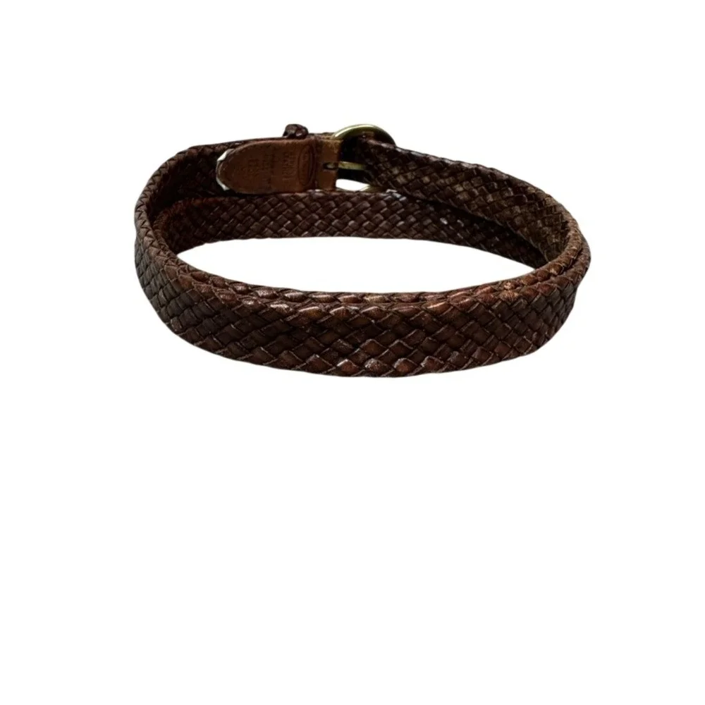 Talbots Brown Woven Braided Genuine Leather Belt Brass Buckle Size L 6200
